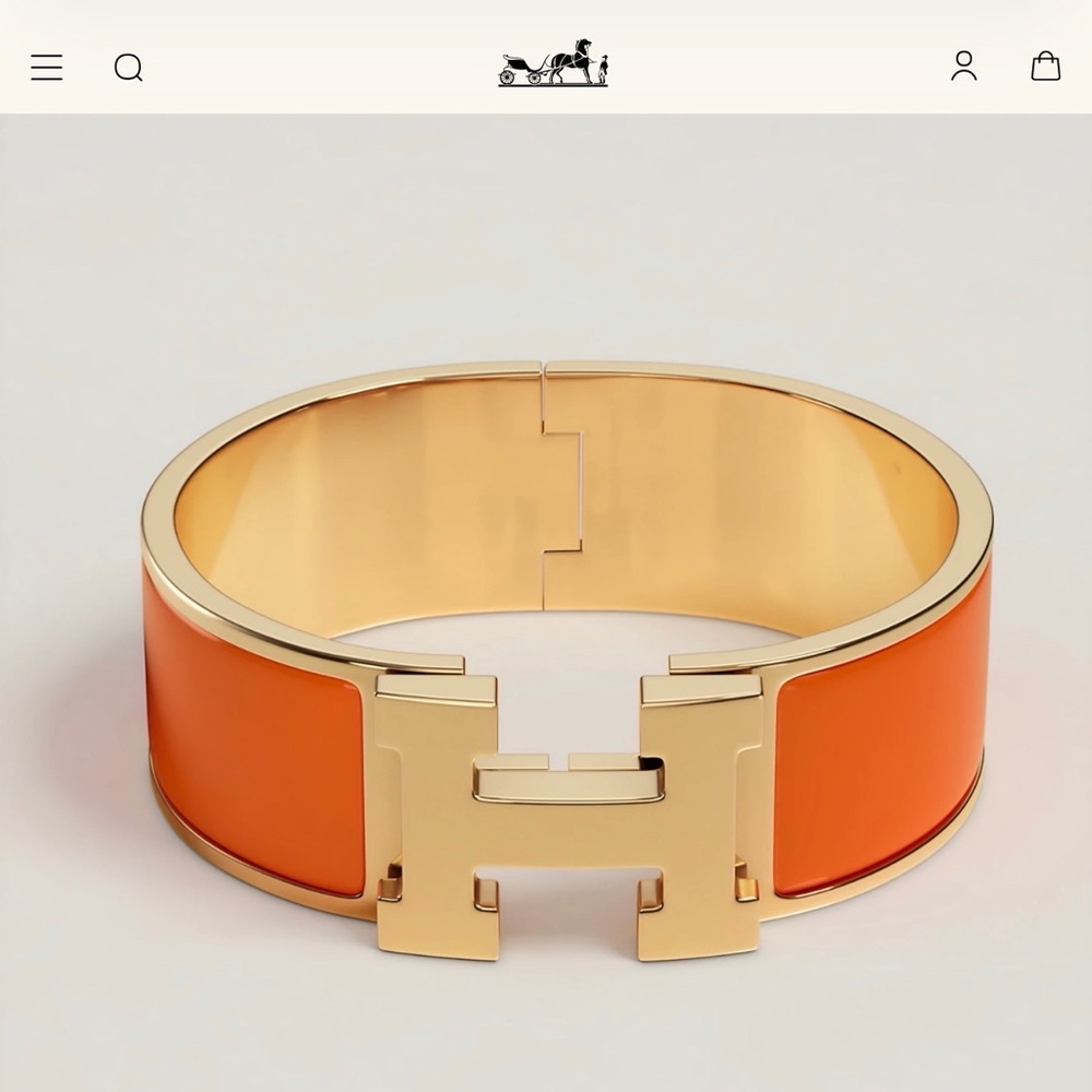Hermes Gold and Orange Enamel H Bracelet
